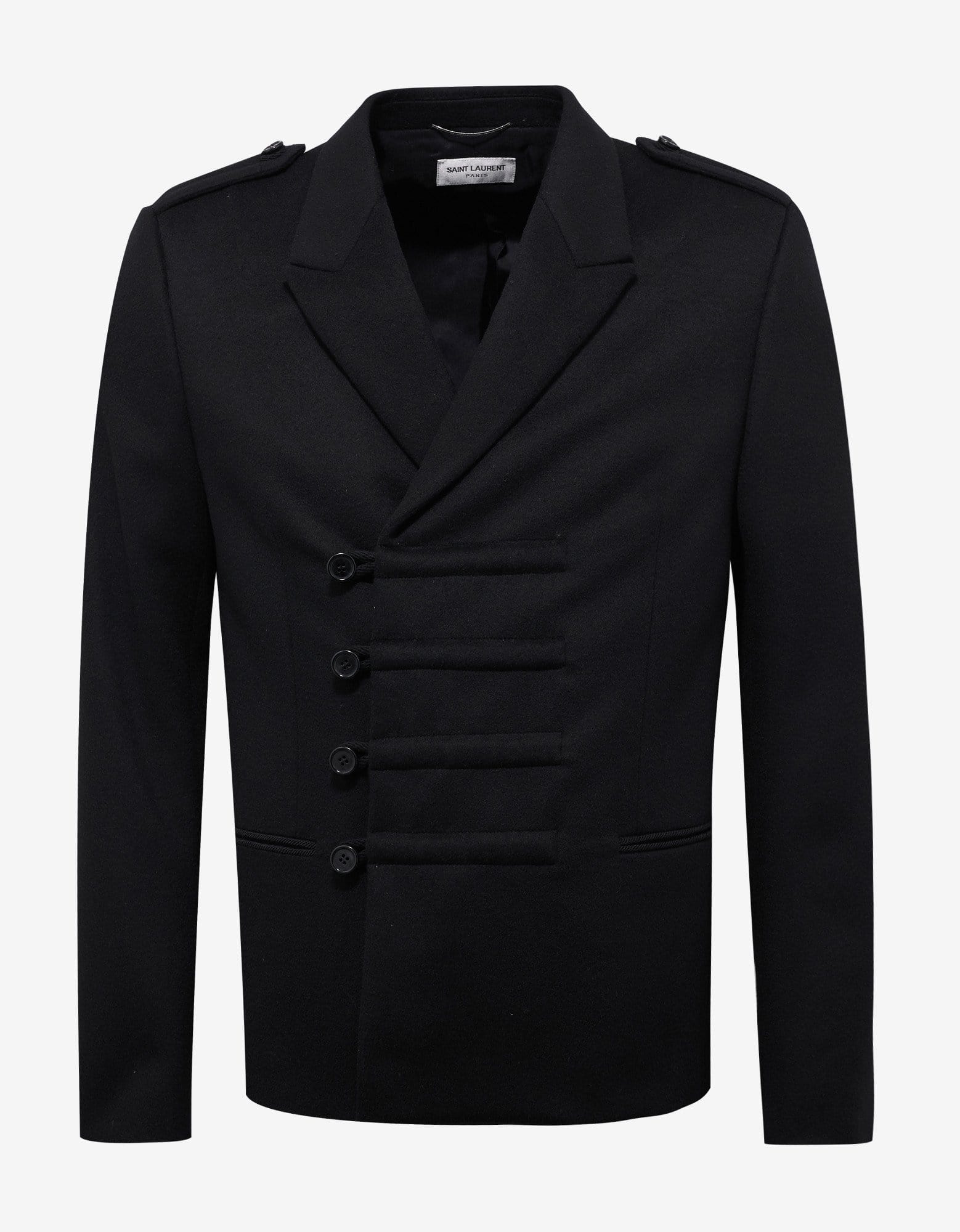 Saint Laurent Black Military Double Breasted Wool Jacket