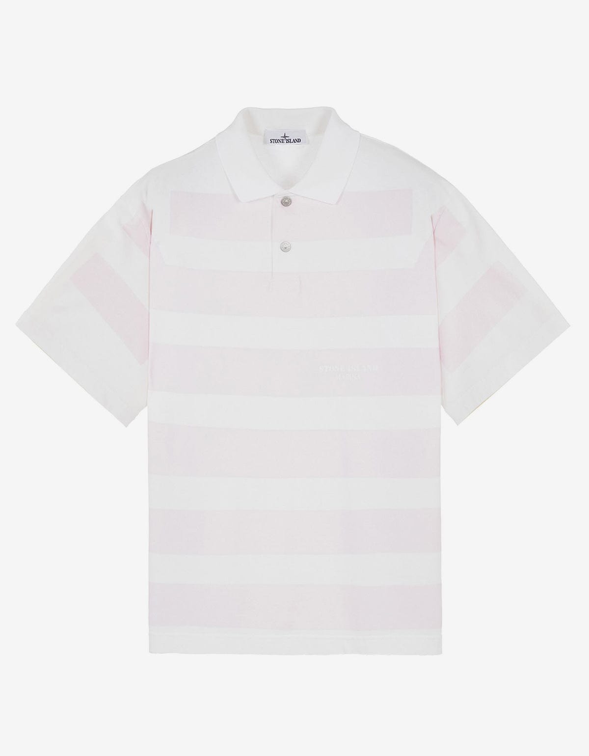 Stone Island White Old Treatment Stripe Polo T Shirt Zoo Fashions