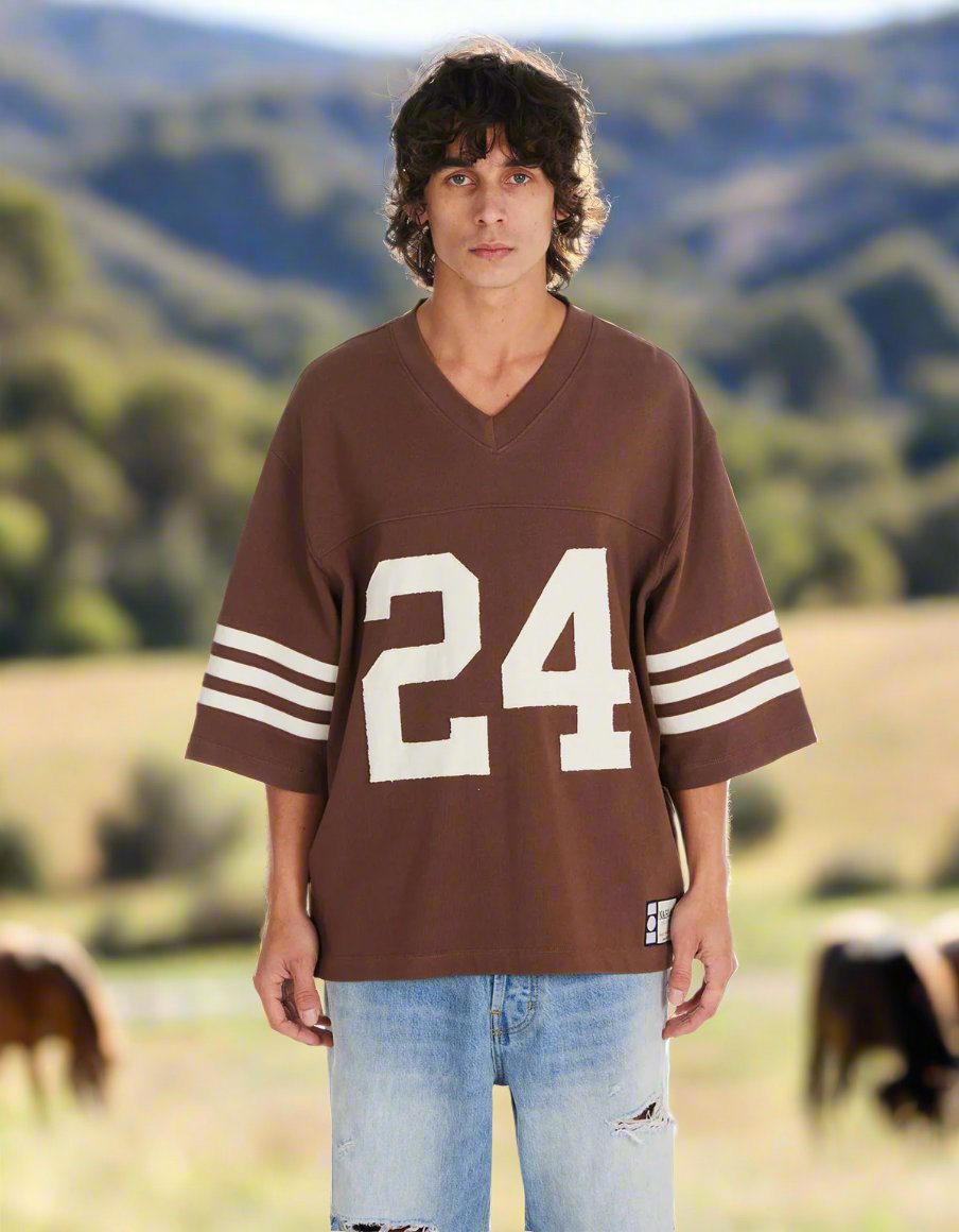 Nahmias Brown Heavy Cotton 24 Football Jersey - Shop Nahmias Clothing at Zoo Fashions