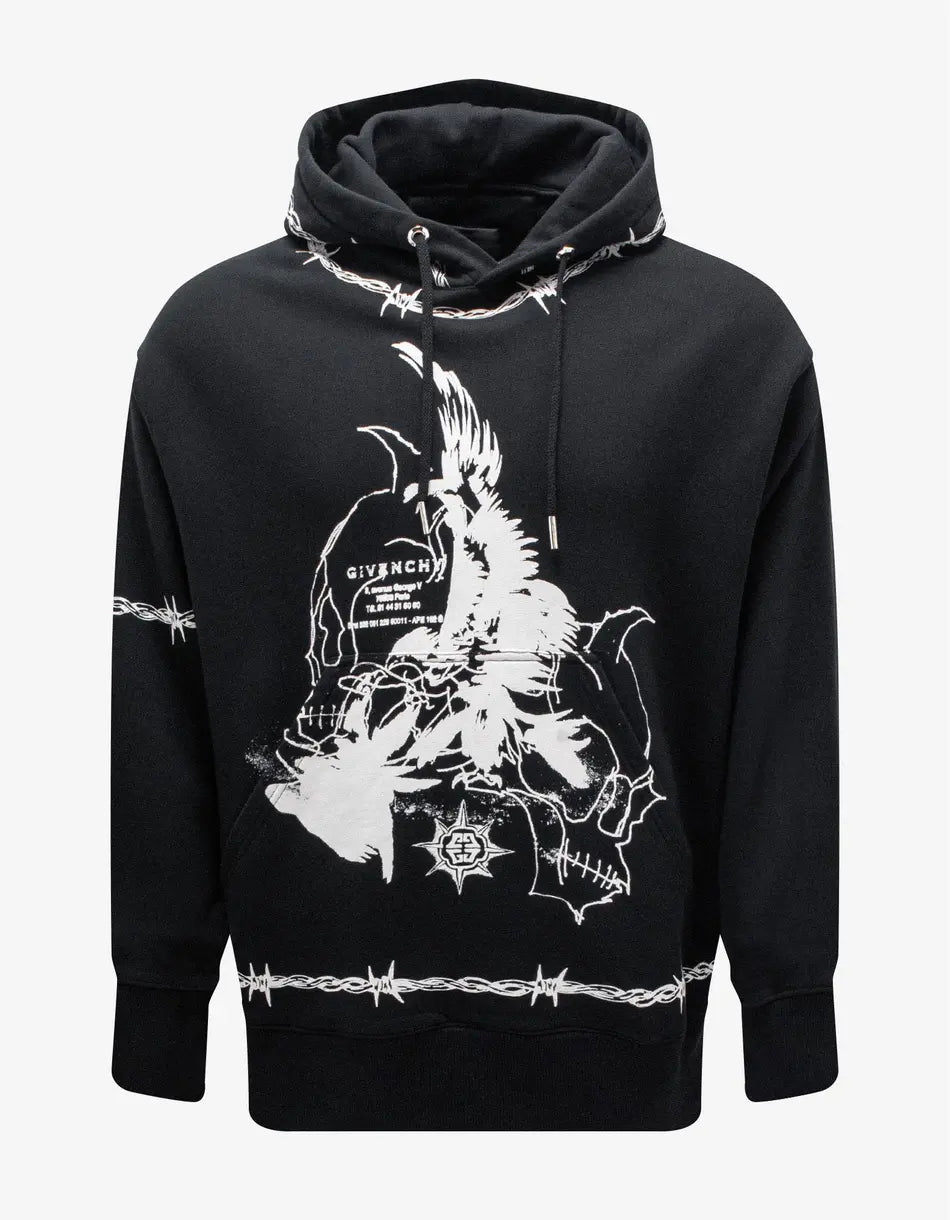 Givenchy Black Gothic Print Oversized Hoodie