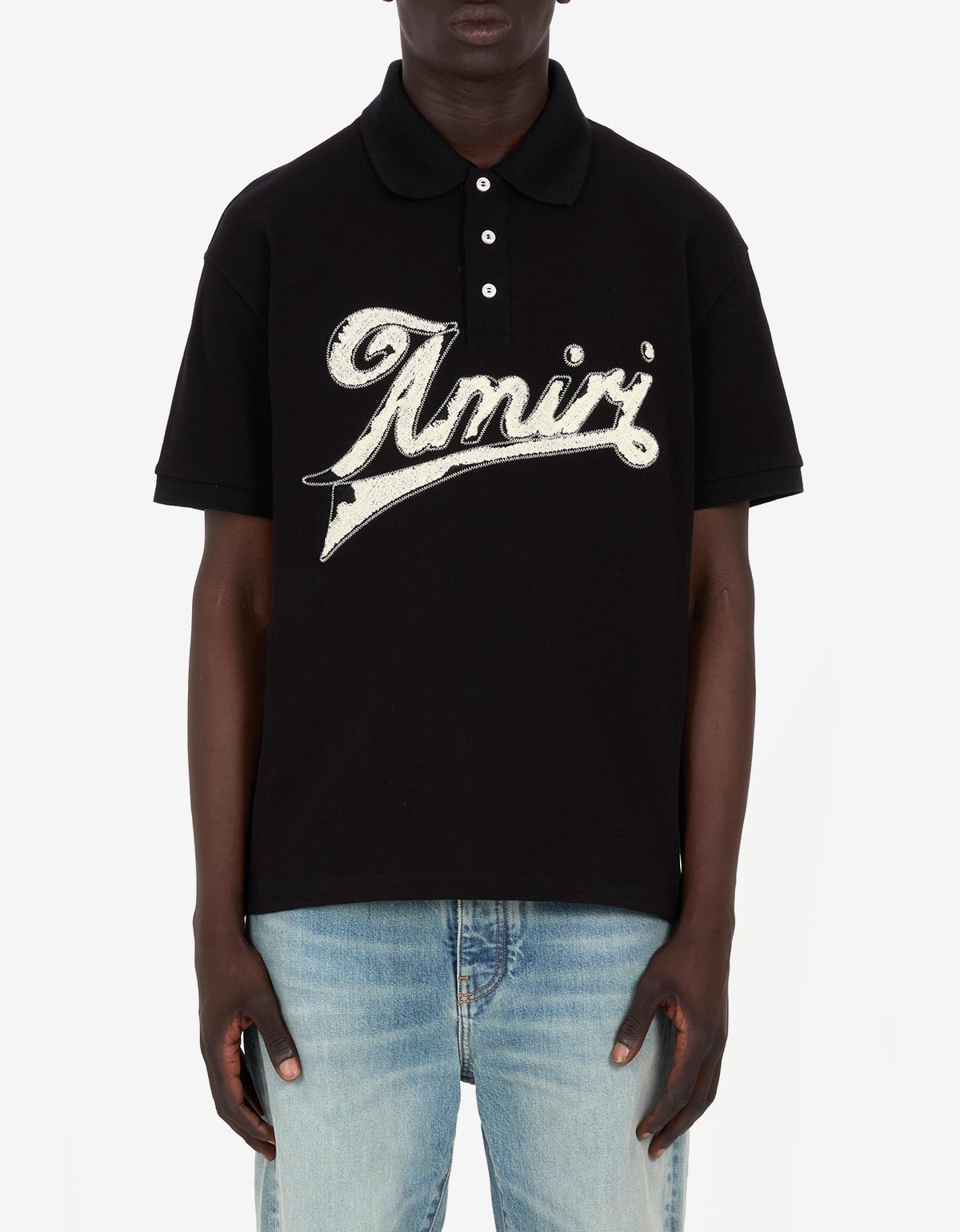 Amiri Black Distressed Polo T-Shirt