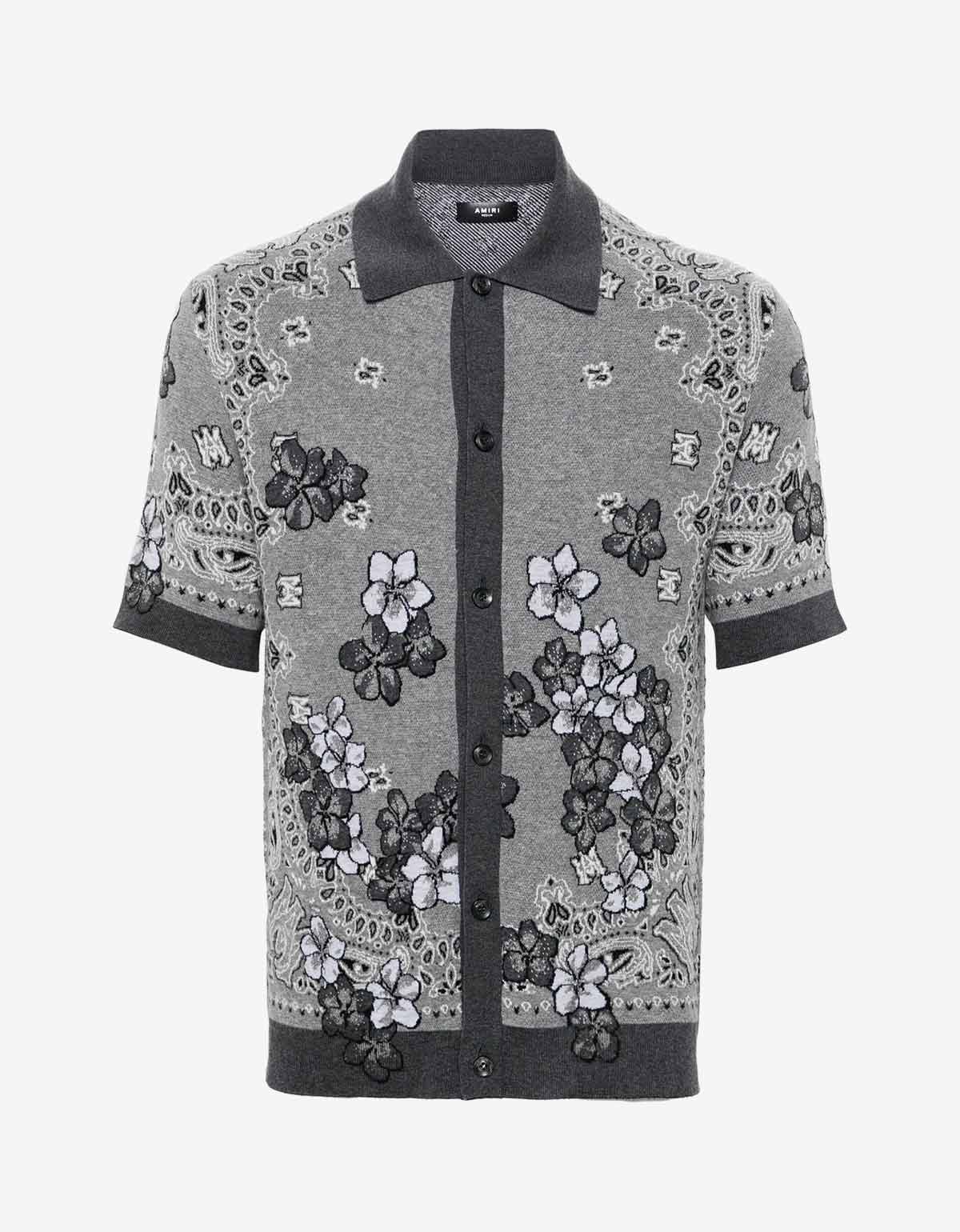 Amiri Black Bandana Floral Polo T-Shirt