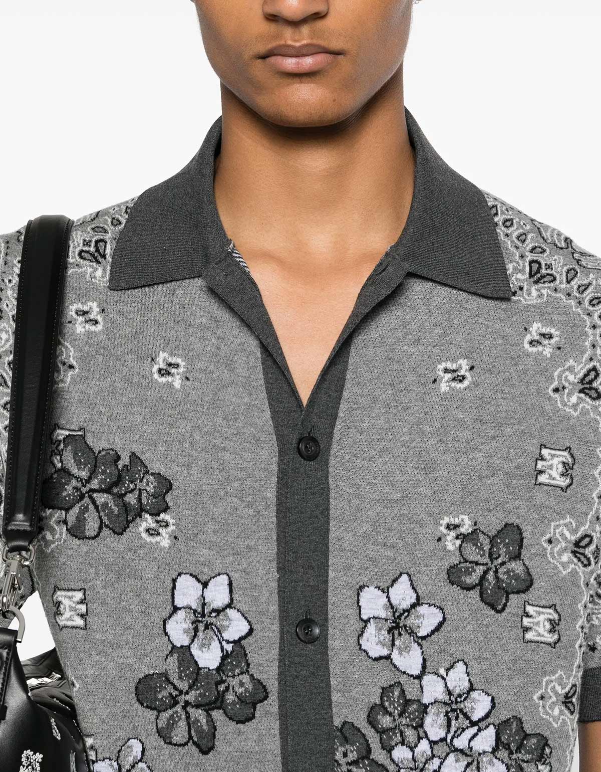 Amiri Black Bandana Floral Polo T-Shirt