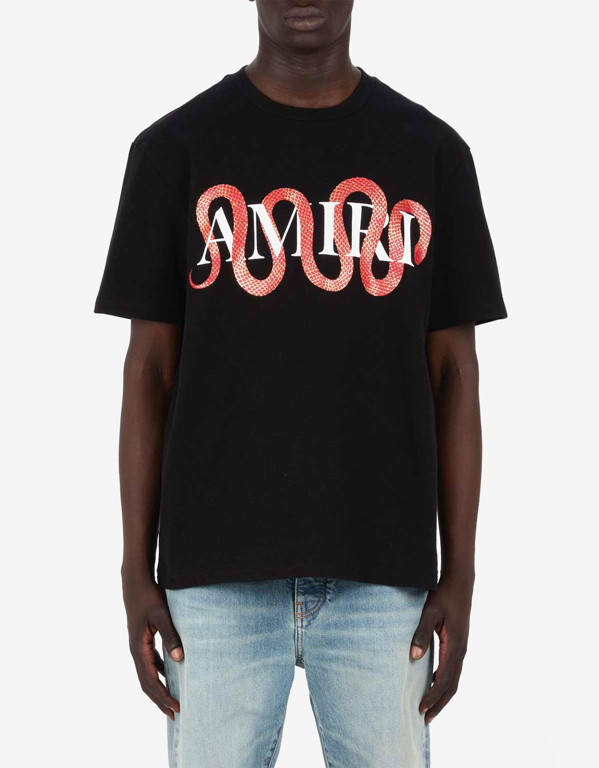 Amiri Black Snake Logo Print T-Shirt