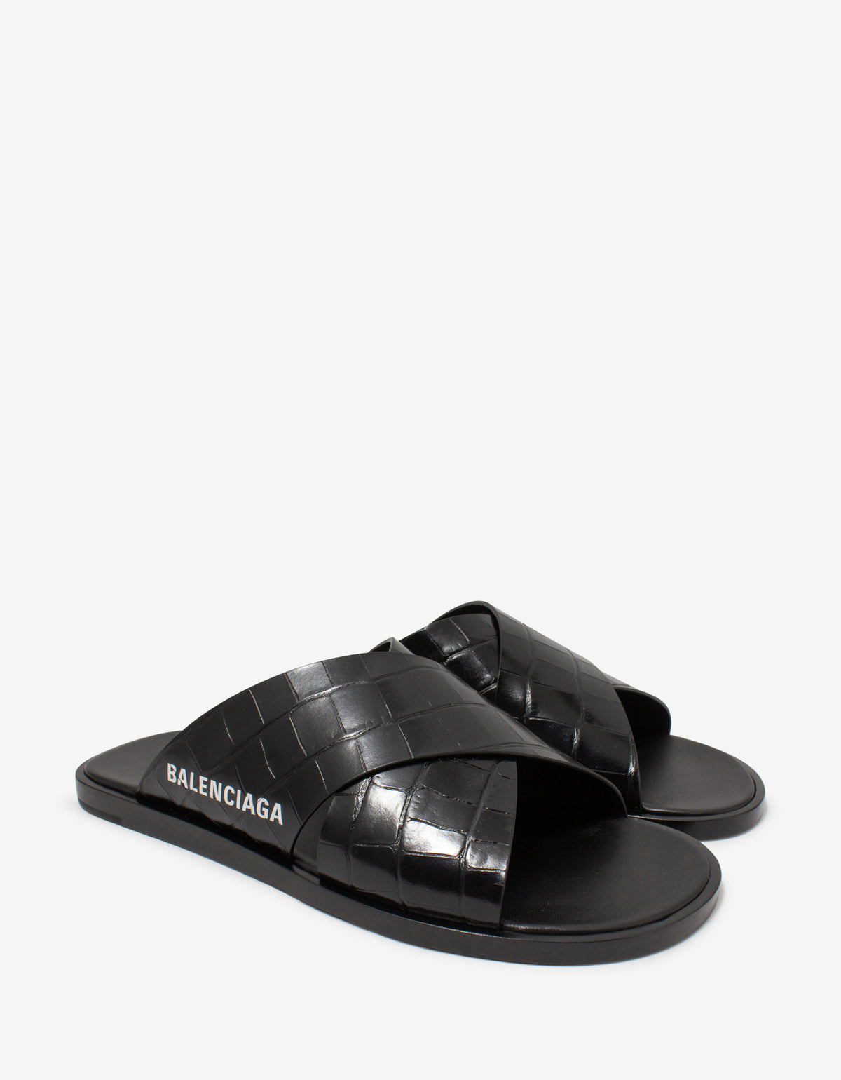 Balenciaga Black Croc Embossed Cosy Sandals