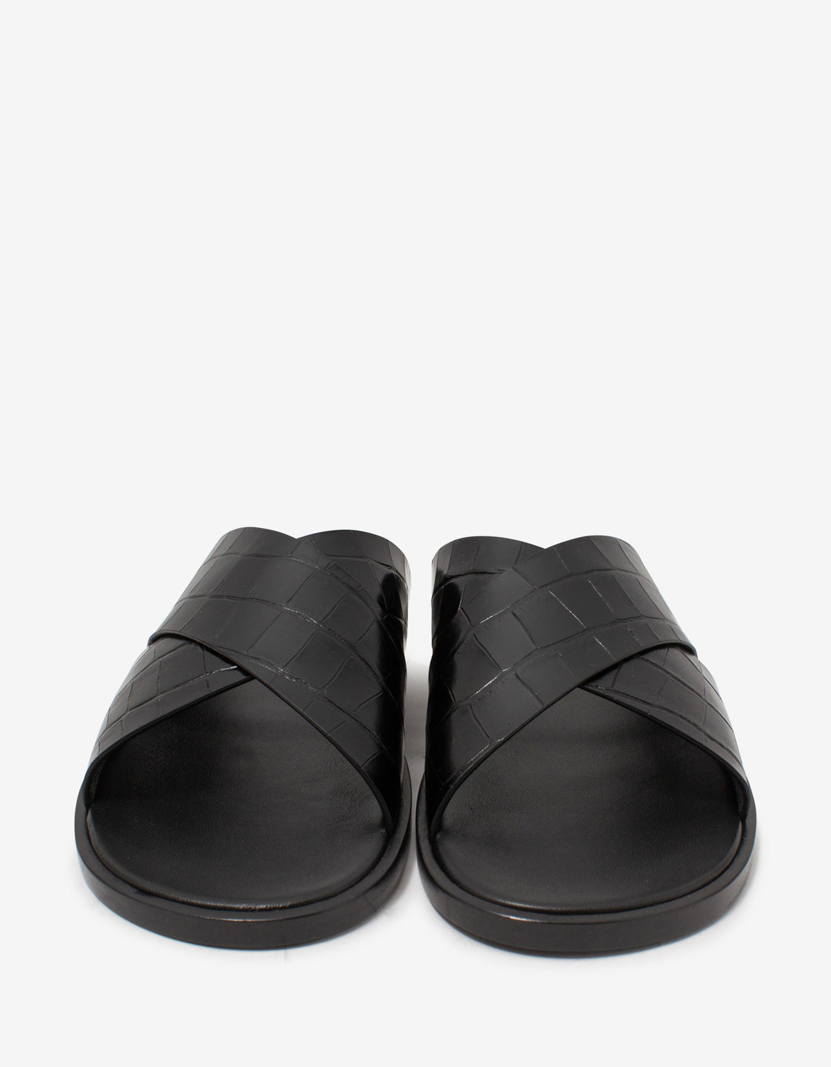 Balenciaga Black Croc Embossed Cosy Sandals