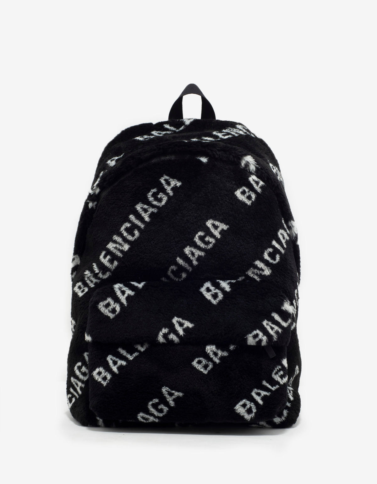 Balenciaga Black Faux Fur Logo Backpack