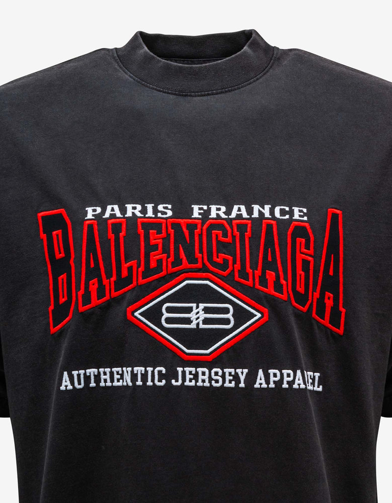 Balenciaga Wash Black Logo Embroidery Oversized T-Shirt