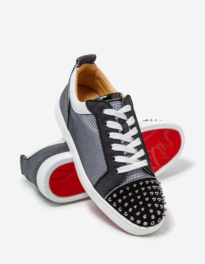 Christian Louboutin Louis Junior Spikes Orlato Flat Black & White Mesh Trainers