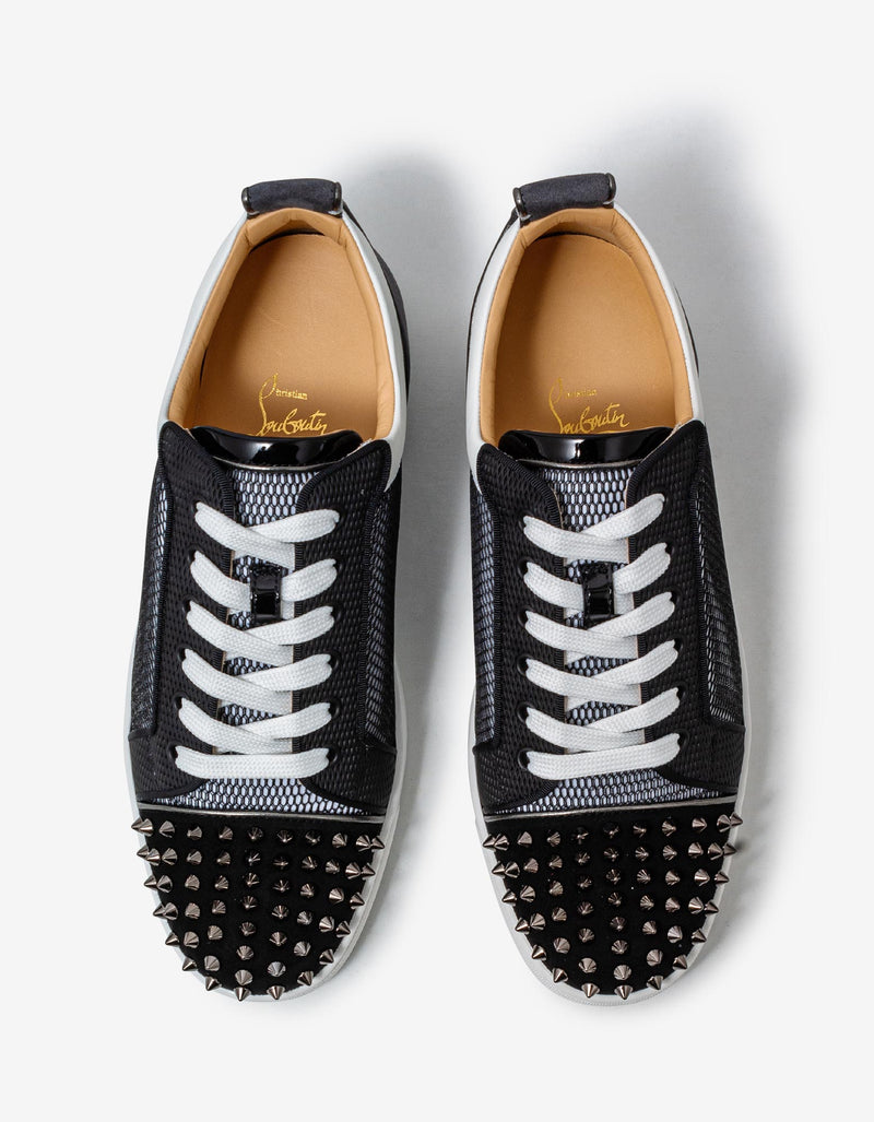 Christian Louboutin Louis Junior Spikes Orlato Flat Black & White Mesh Trainers