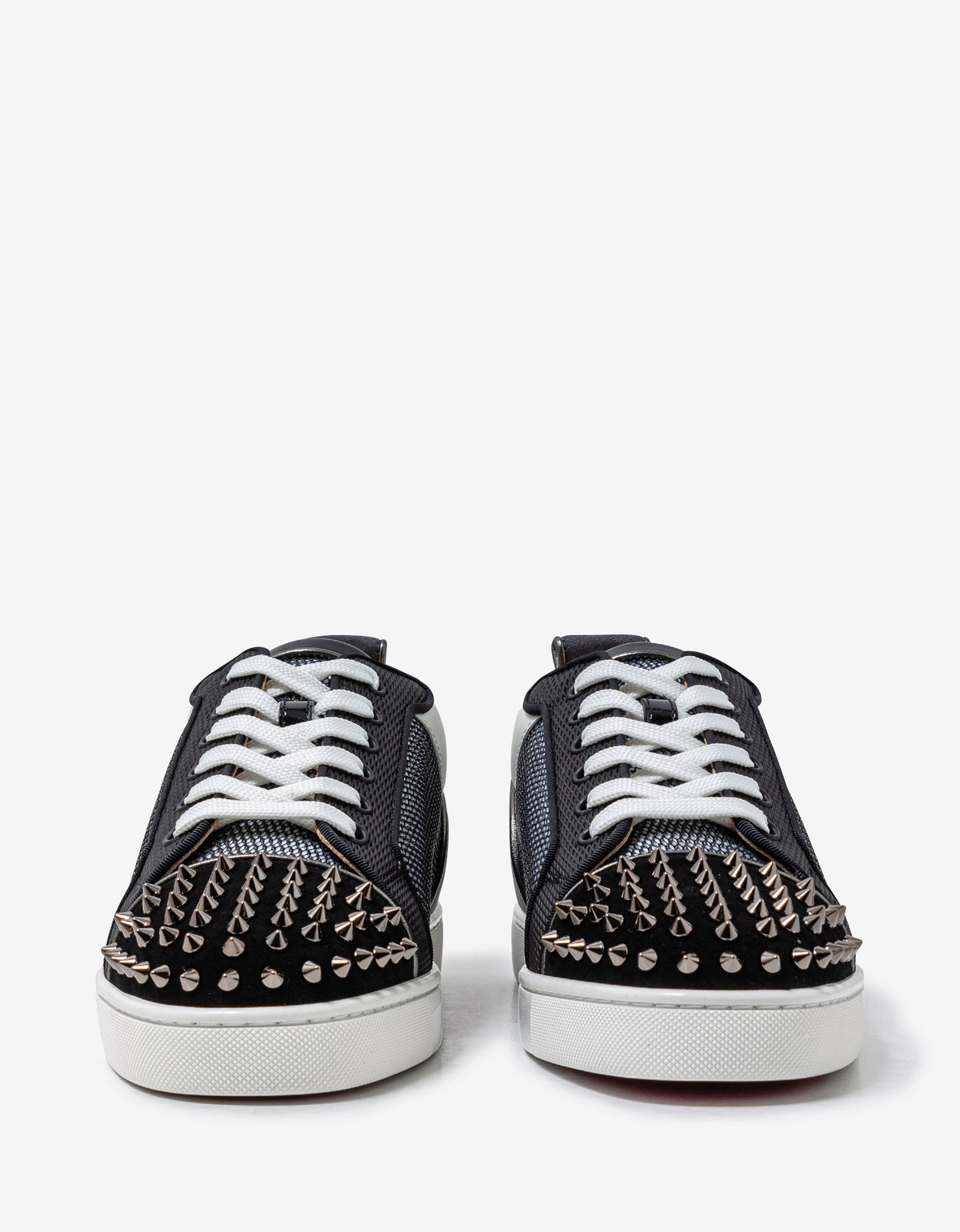 Christian Louboutin Louis Junior Spikes Orlato Flat Black & White Mesh Trainers