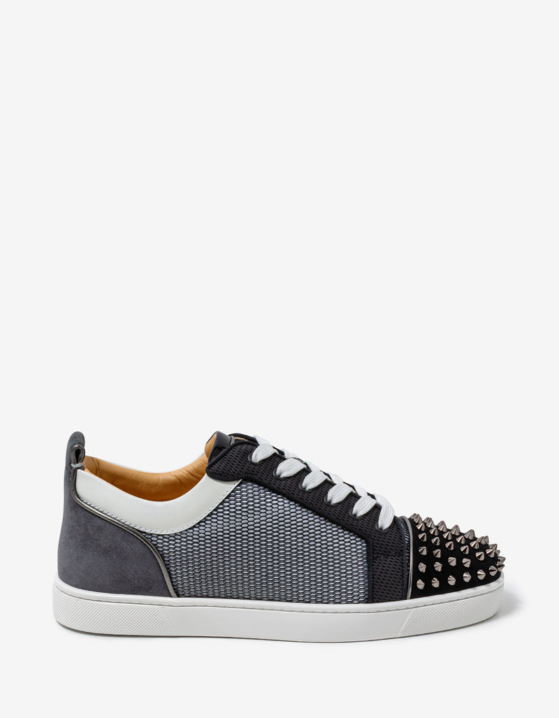 Christian Louboutin Louis Junior Spikes Orlato Flat Black & White Mesh Trainers