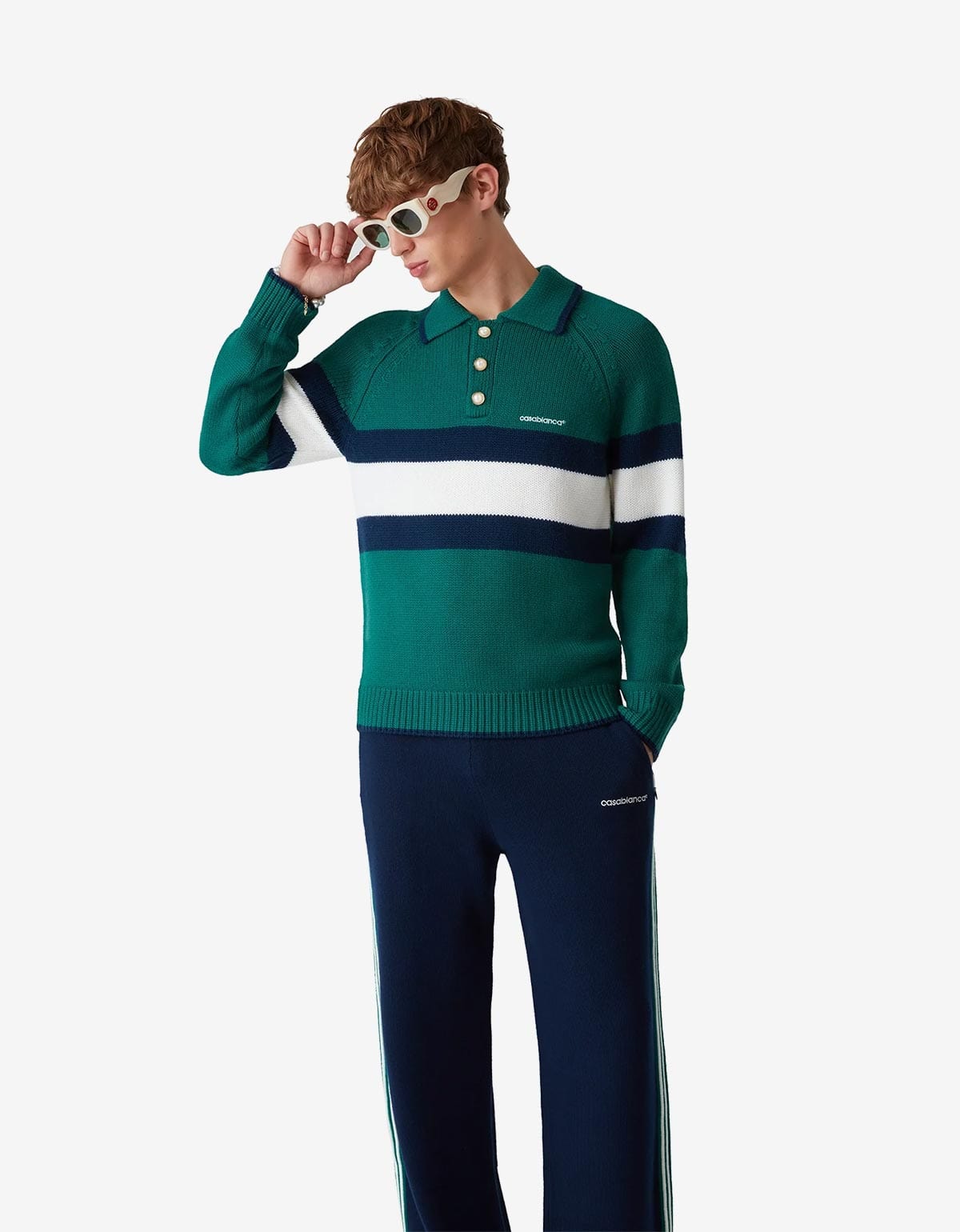 Casablanca Green Colourblock Polo Shirt MPS25-KW-827-01