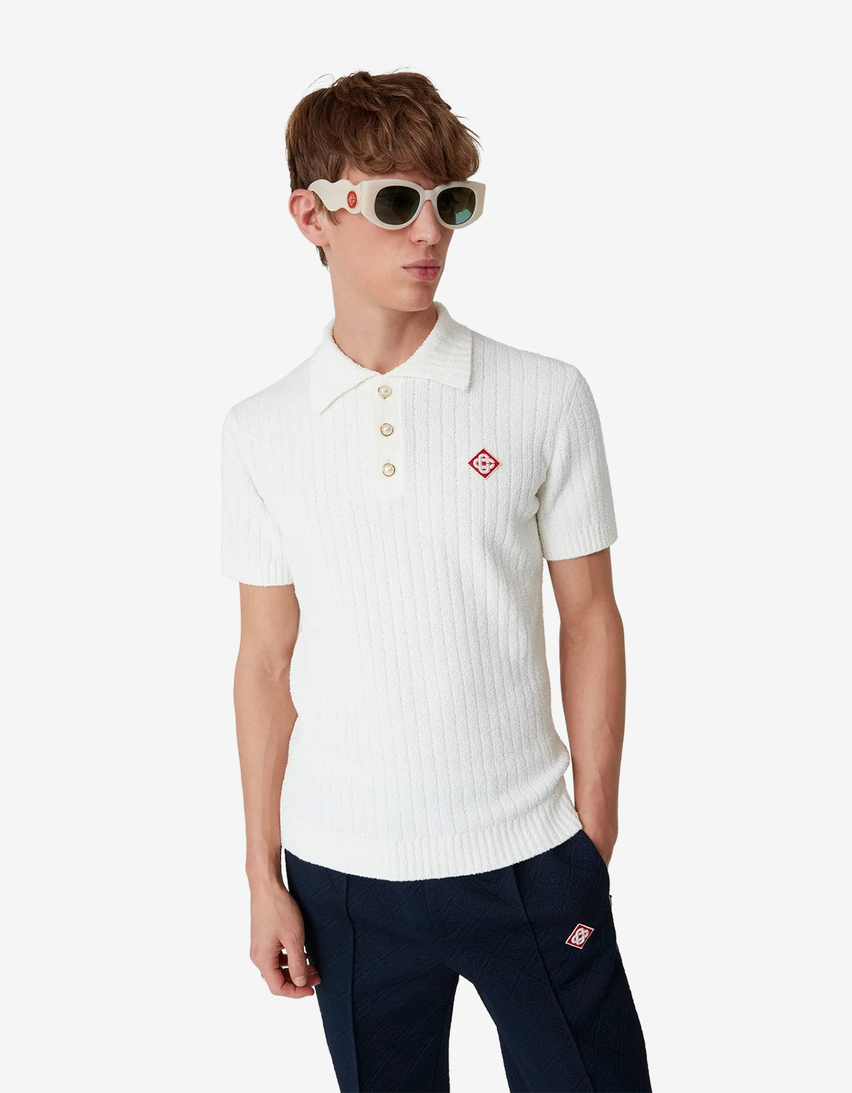 Casablanca White Boucle Polo Shirt MPS25-KW-780-01