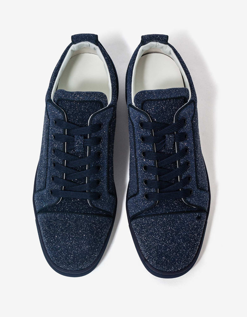 Christian Louboutin Louis Junior Orlato Blue Glittered Suede Trainers