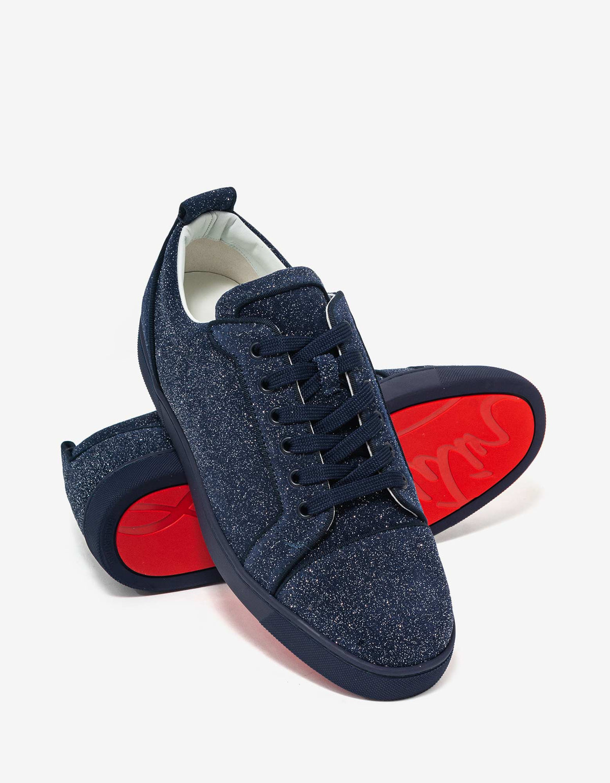 Christian Louboutin Louis Junior Orlato Blue Glittered Suede Trainers