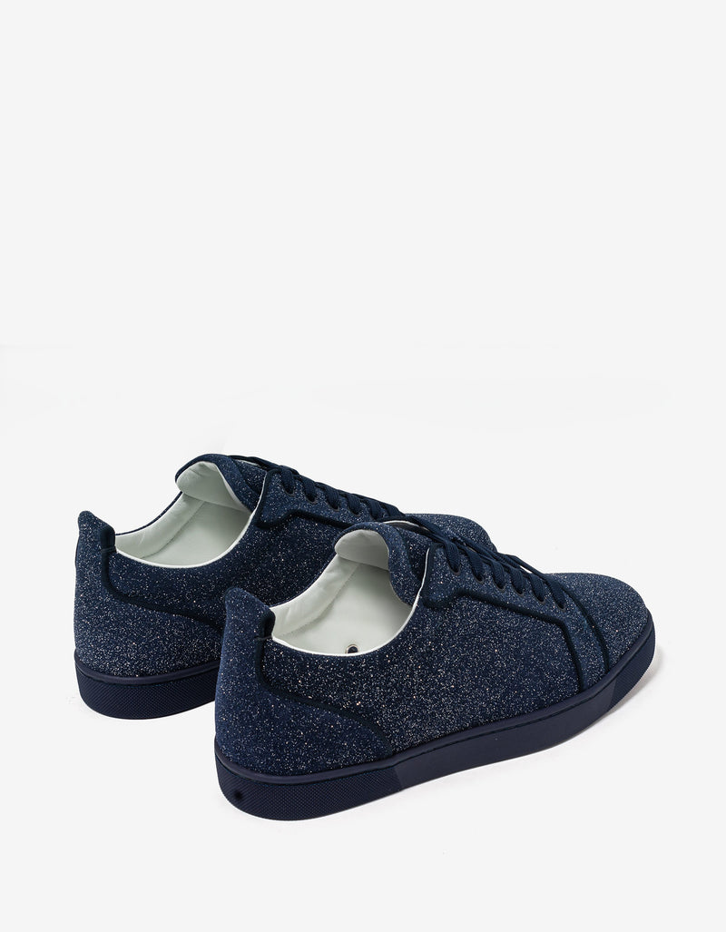 Christian Louboutin Louis Junior Orlato Blue Glittered Suede Trainers