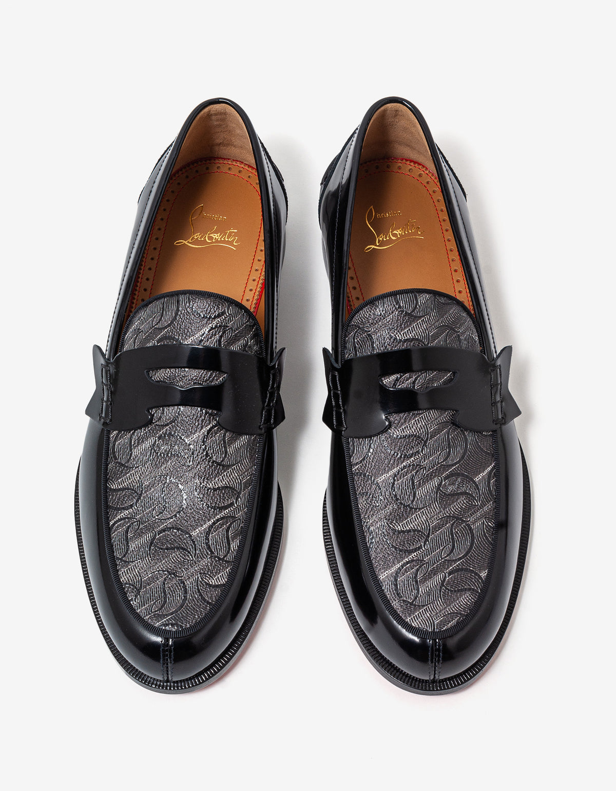 Christian Louboutin No Penny Toile Mono CL Black Loafers