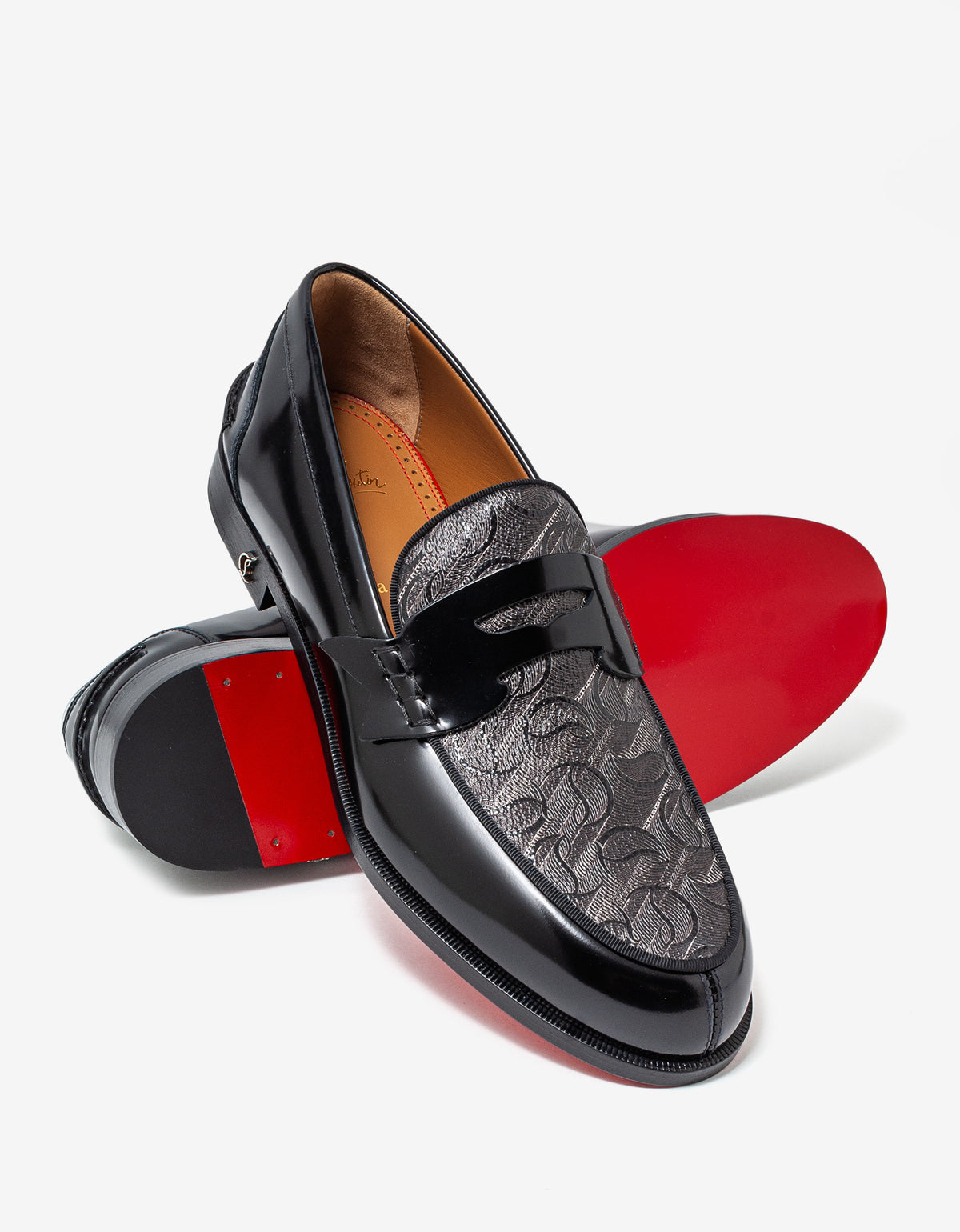 Christian Louboutin No Penny Toile Mono CL Black Loafers