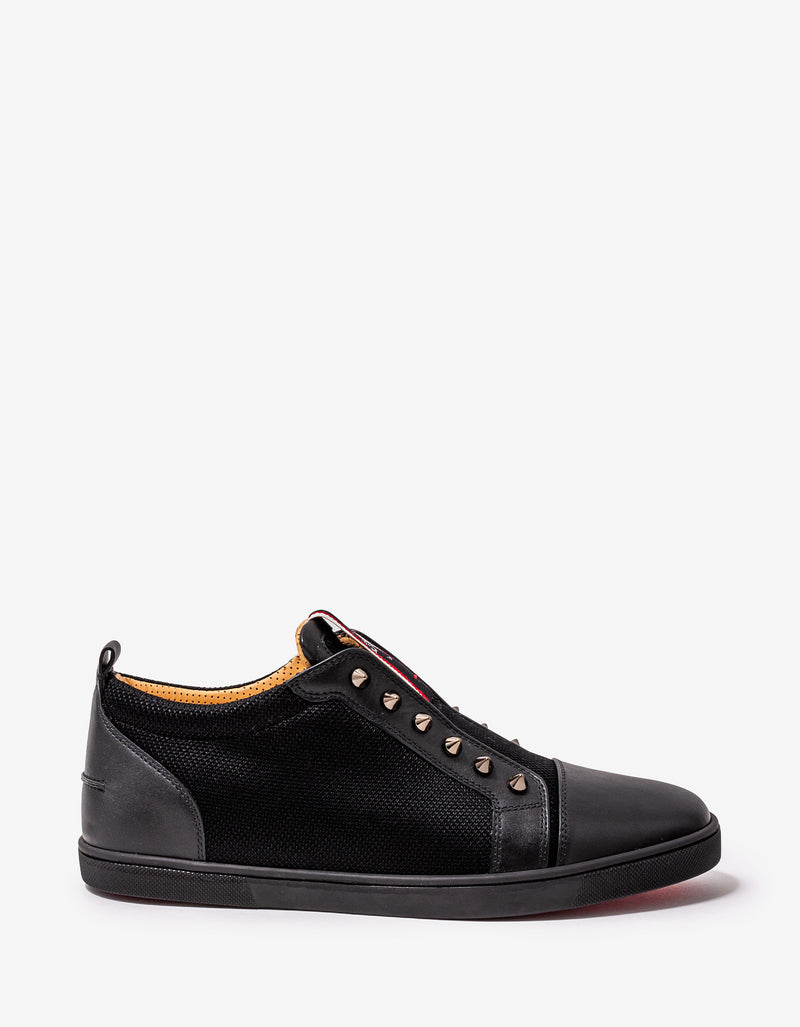 Christian Louboutin F.A.V Fique A Vontade Black Leather & Mesh Trainers