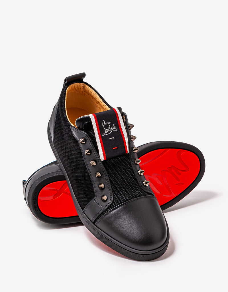 Christian Louboutin F.A.V Fique A Vontade Black Leather & Mesh Trainers