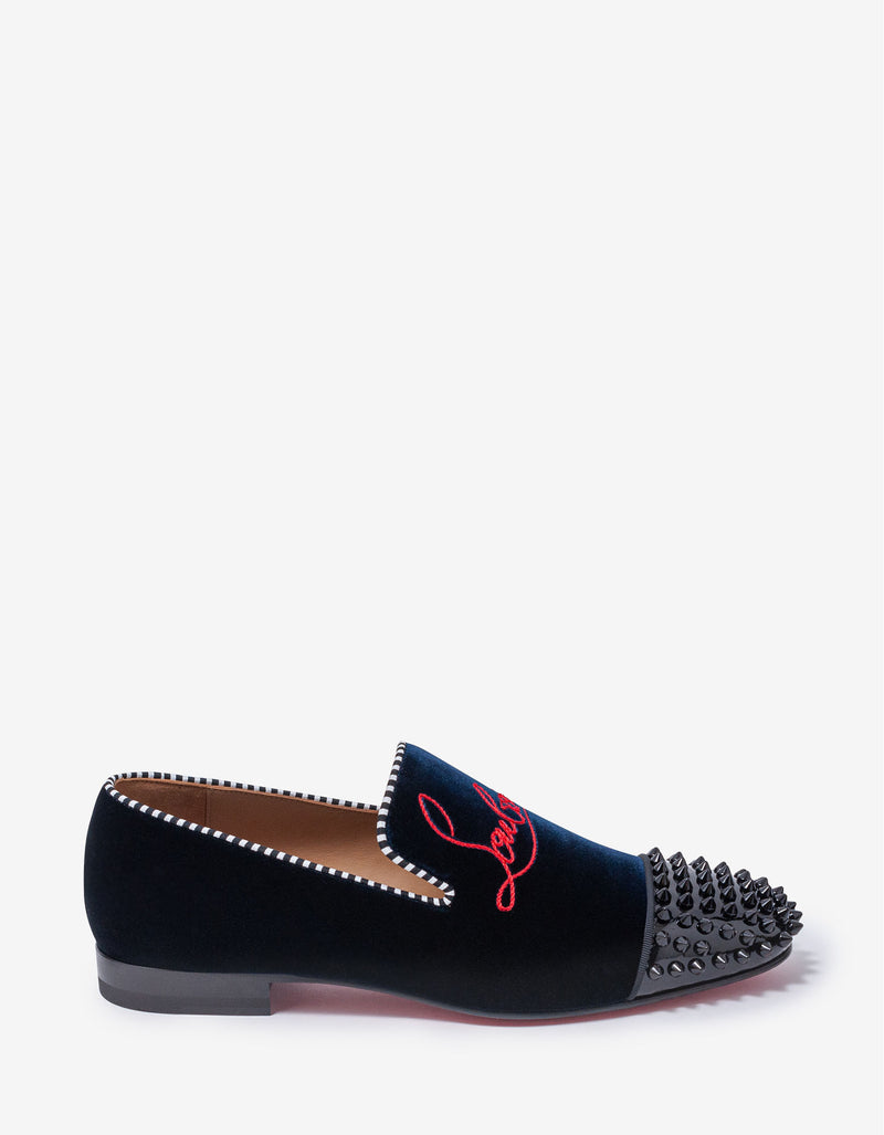 Christian Louboutin Navy Spooky Blue Velvet Loafers