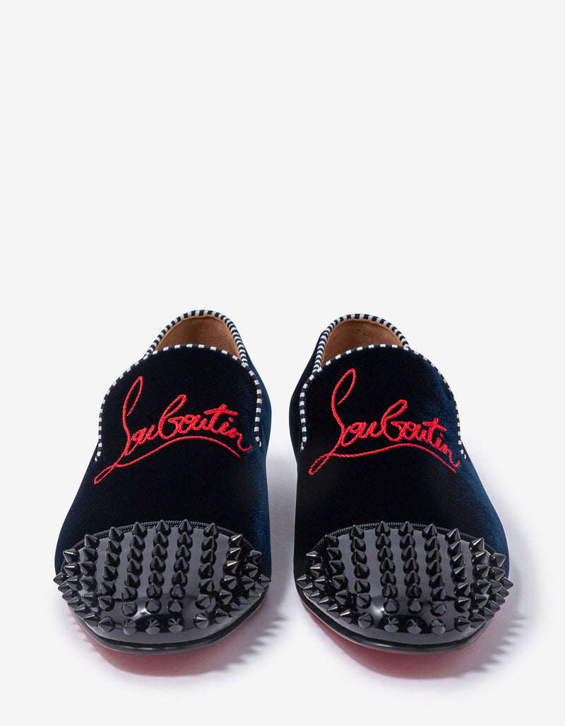 Christian Louboutin Navy Spooky Blue Velvet Loafers