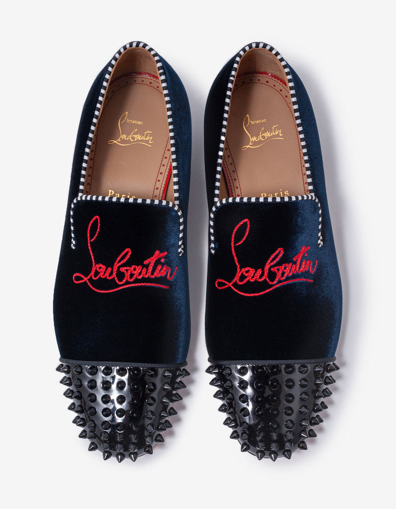 Christian Louboutin Navy Spooky Blue Velvet Loafers