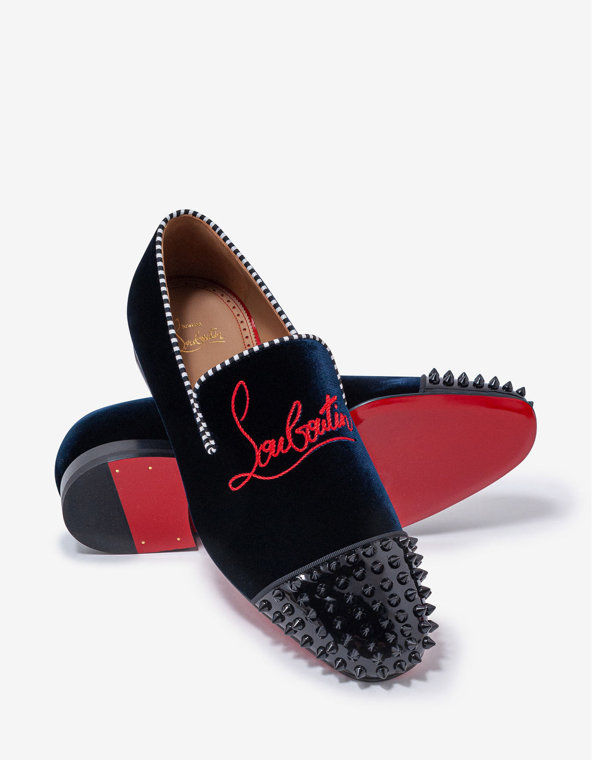 Christian Louboutin Navy Spooky Blue Velvet Loafers