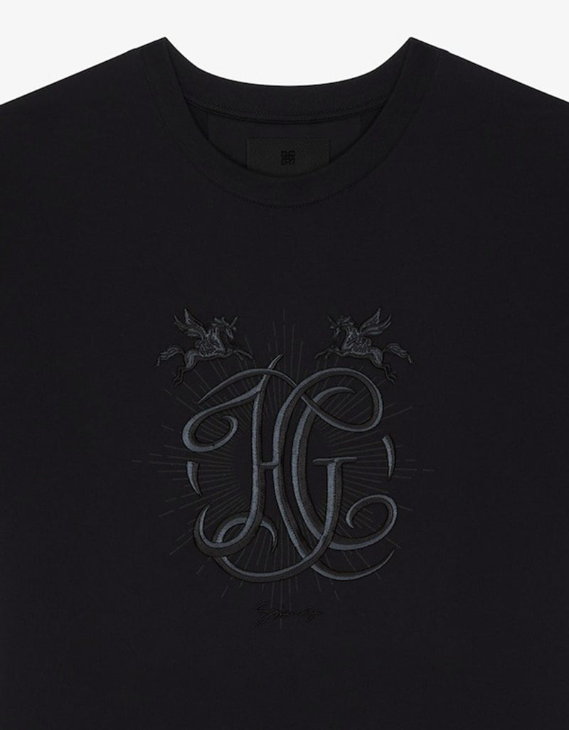 Givenchy Black HG Embroidery T-Shirt BM71MG3YQA 001