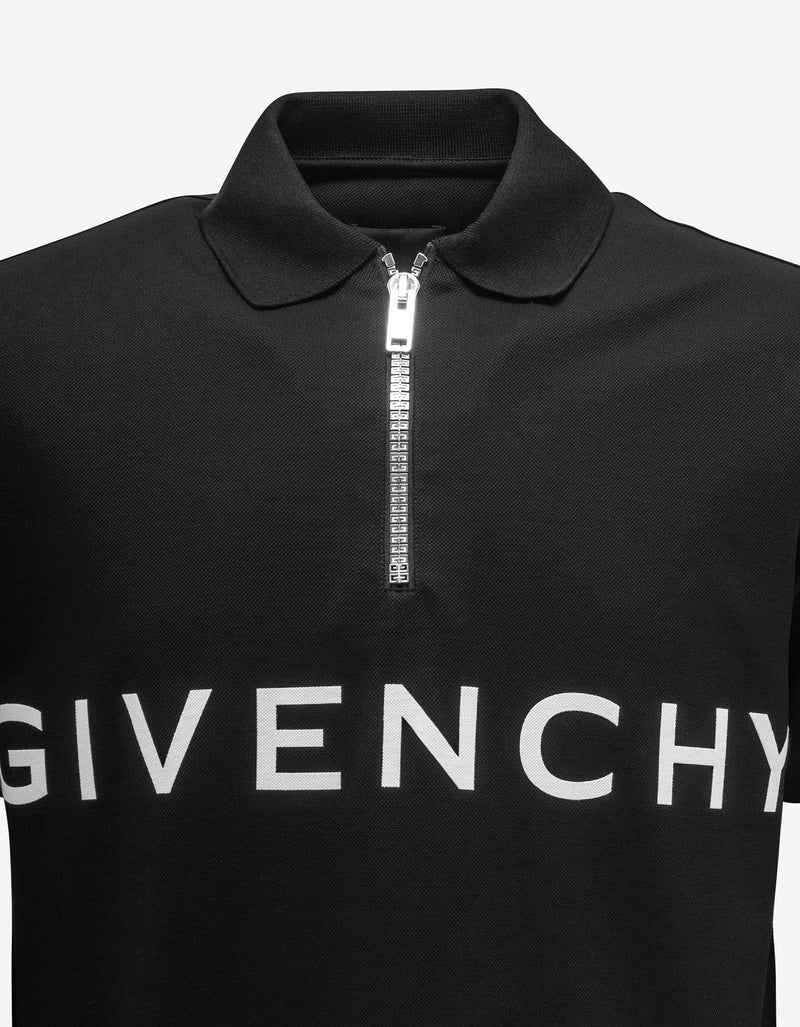 Givenchy Black Zip Logo Polo T-Shirt