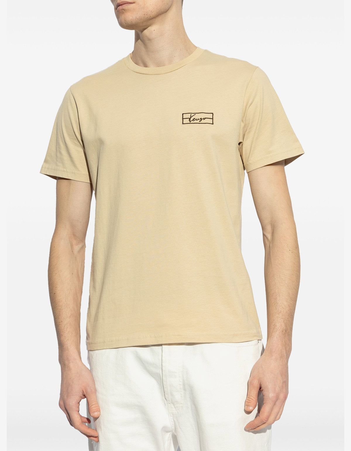 Kenzo Beige Logo Embroidered T-Shirt ff55ts5254so-11