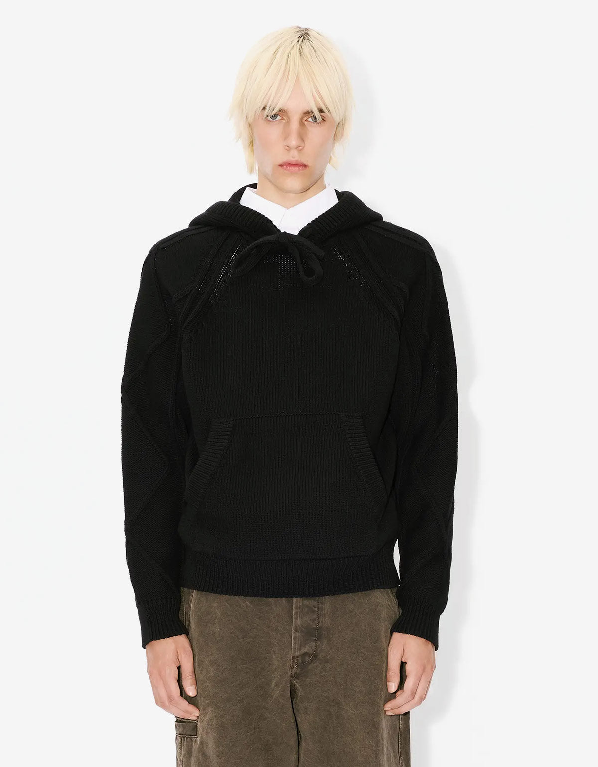 Kenzo Black Hand-Embroidered Cable Knitted Hoodie