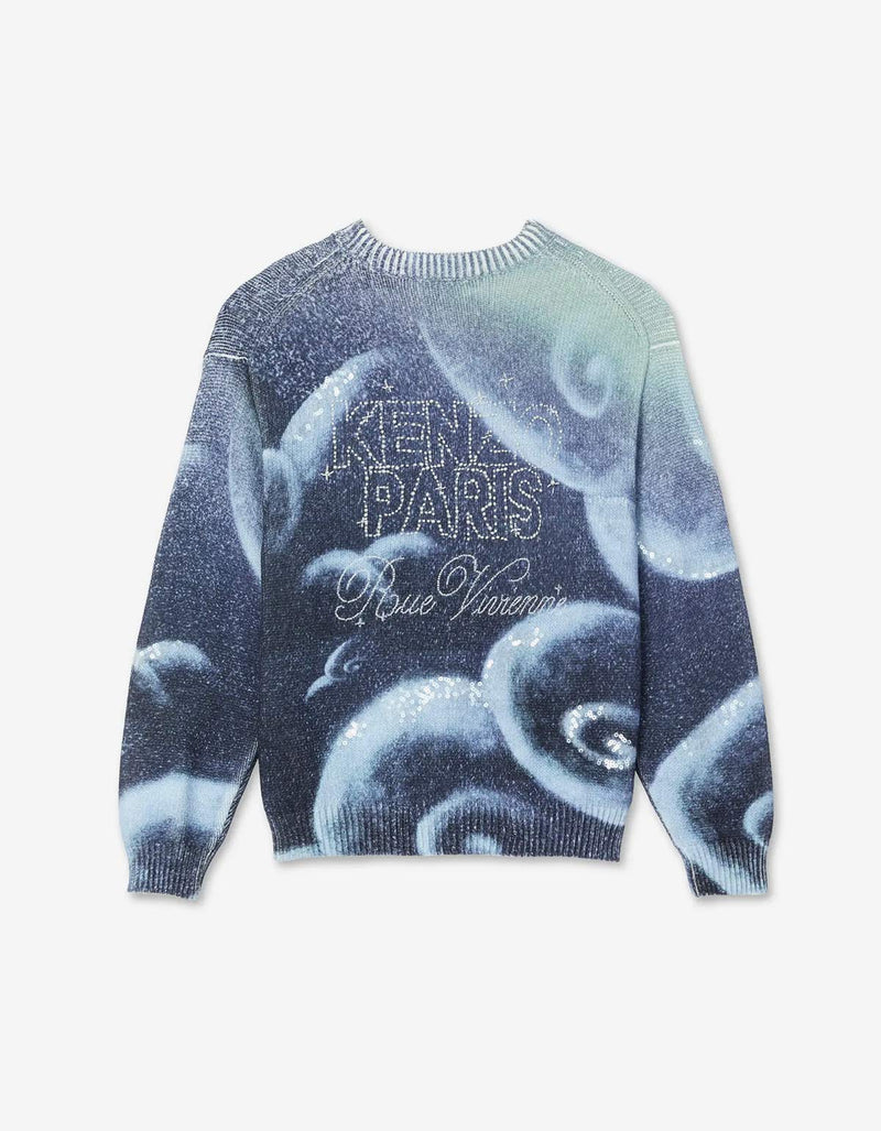 Kenzo Cloud Tiger Blue Embroidered Sweater