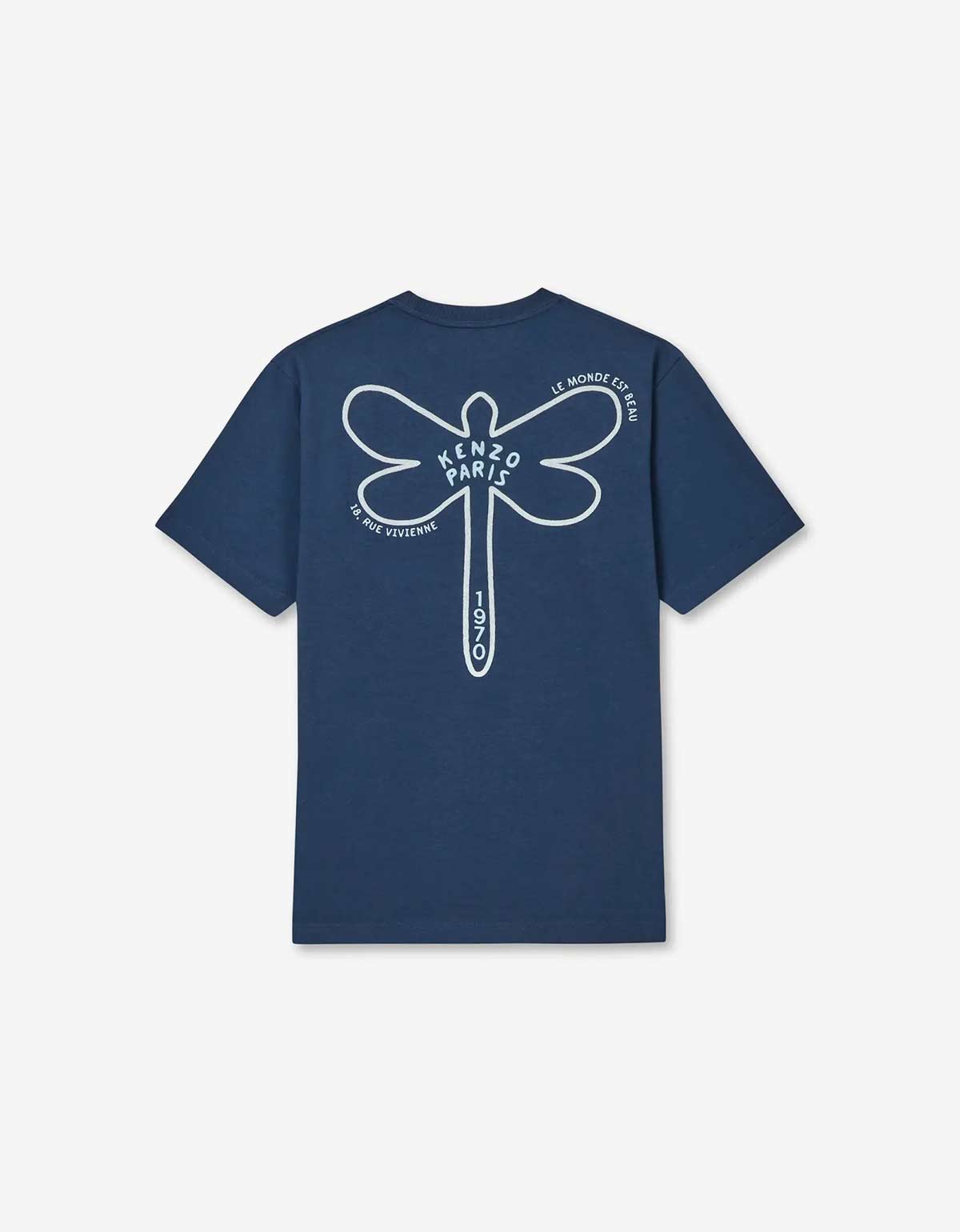 Kenzo Dragonfly Blue Embroidered T-Shirt FF55TS4954SI 77