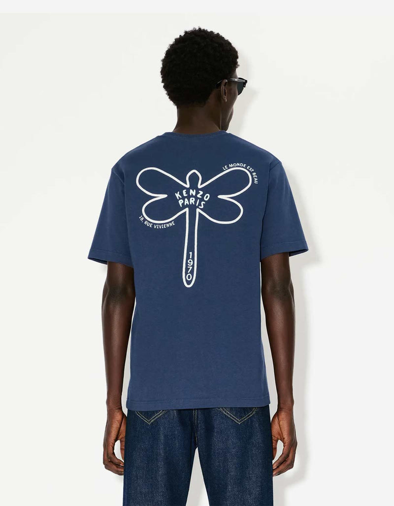 Kenzo Dragonfly Blue Embroidered T-Shirt FF55TS4954SI 77