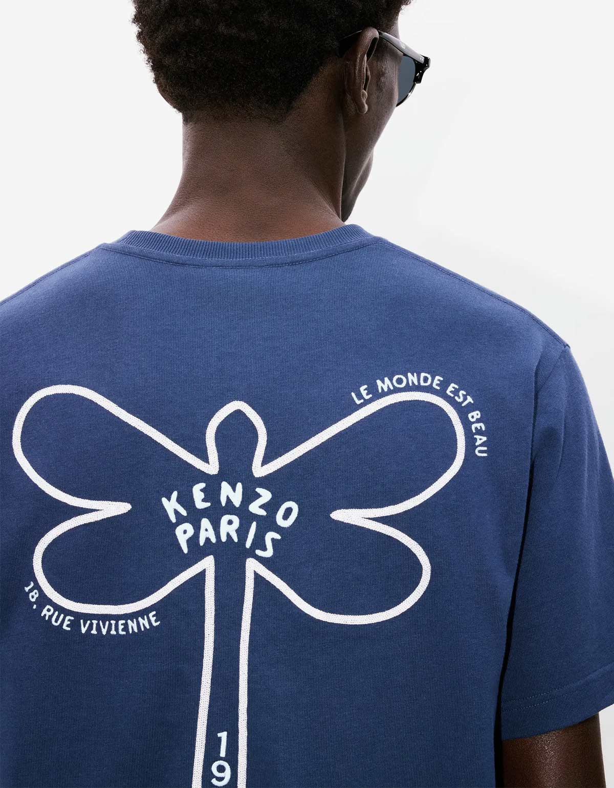 Kenzo Dragonfly Blue Embroidered T-Shirt FF55TS4954SI 77