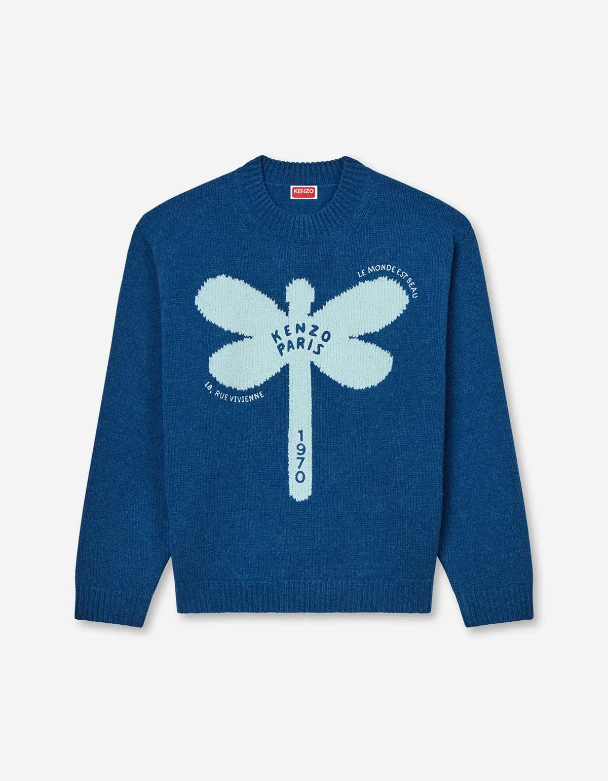 Kenzo Dragonfly Blue Embroidered Wool Jumper FF55PU7163CA 67