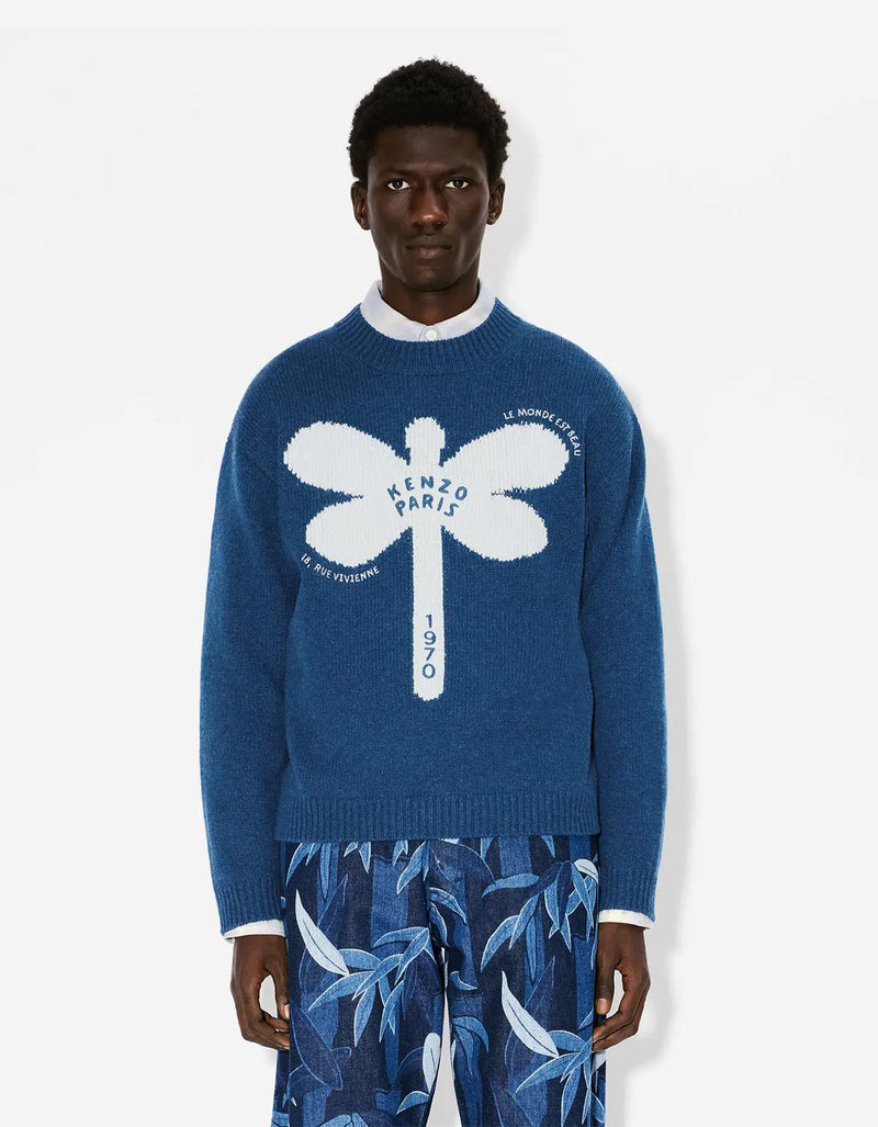 Kenzo Dragonfly Blue Embroidered Wool Jumper FF55PU7163CA 67