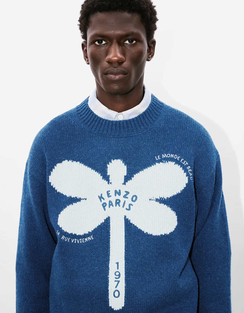 Kenzo Dragonfly Blue Embroidered Wool Jumper FF55PU7163CA 67