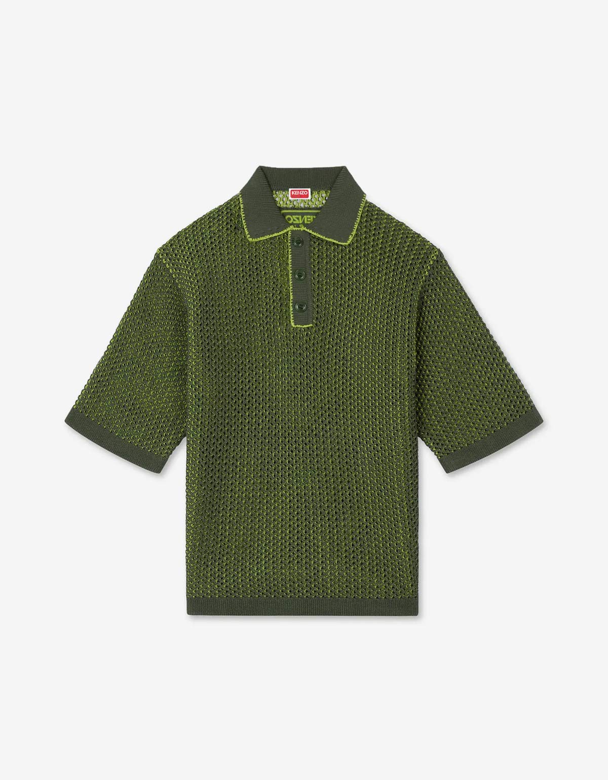 Kenzo Green Oversized Embroidered Knitted Polo Shirt FF55PU7113CG 50