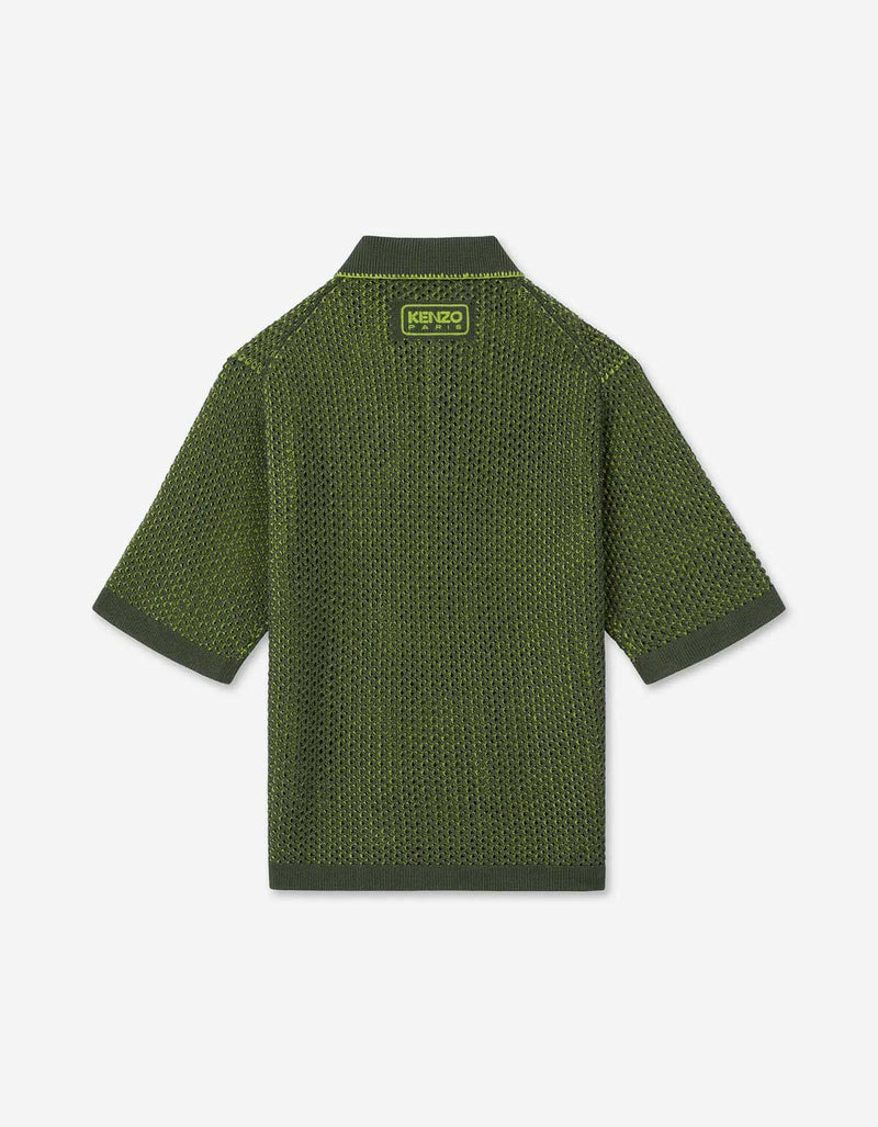 Kenzo Green Oversized Embroidered Knitted Polo Shirt FF55PU7113CG 50