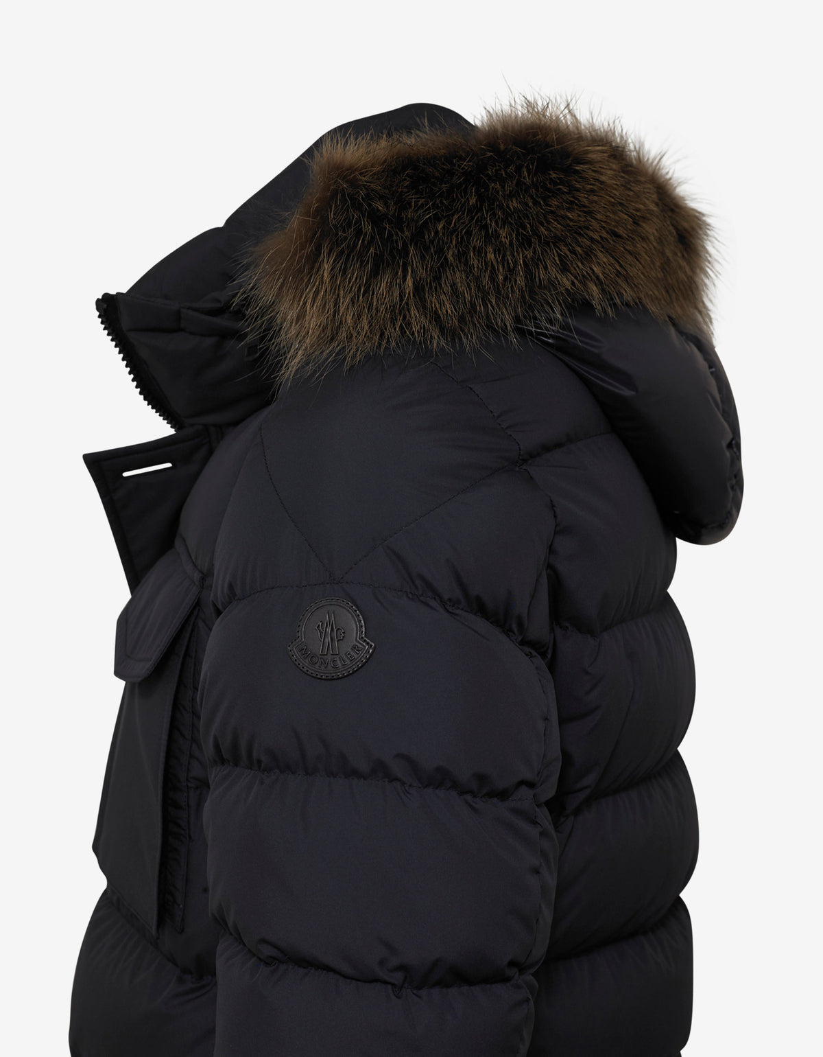 MonclerAugert Navy Blue Fur Trim Down Jacket