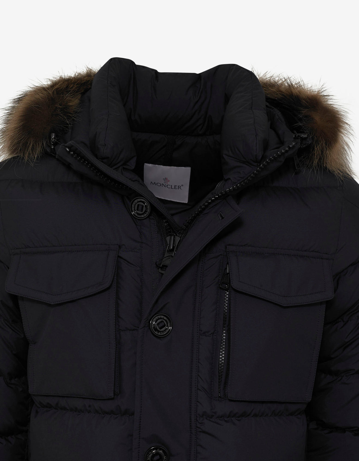 MonclerAugert Navy Blue Fur Trim Down Jacket