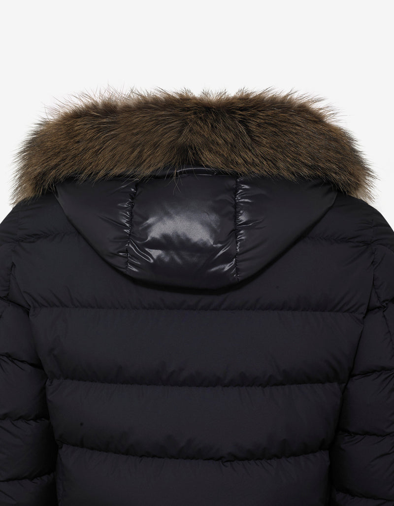 MonclerAugert Navy Blue Fur Trim Down Jacket