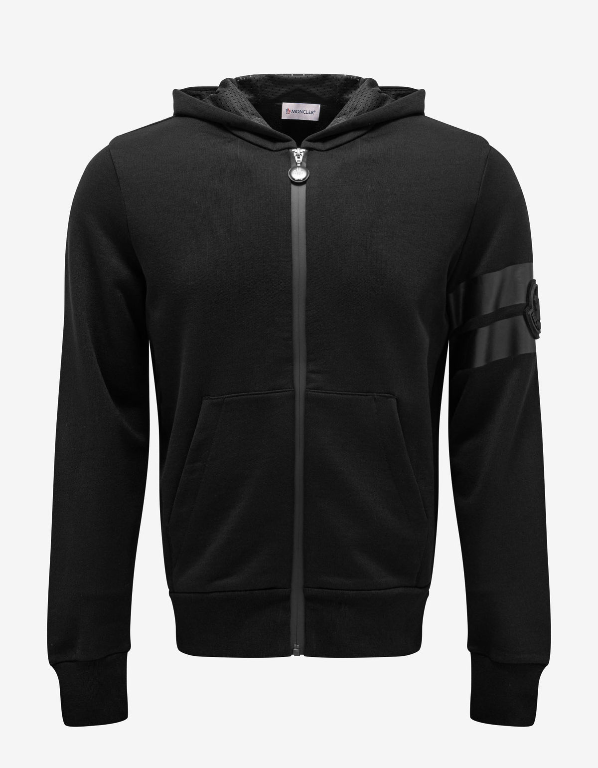 Moncler Black Zip Hoodie with Tonal Tapes