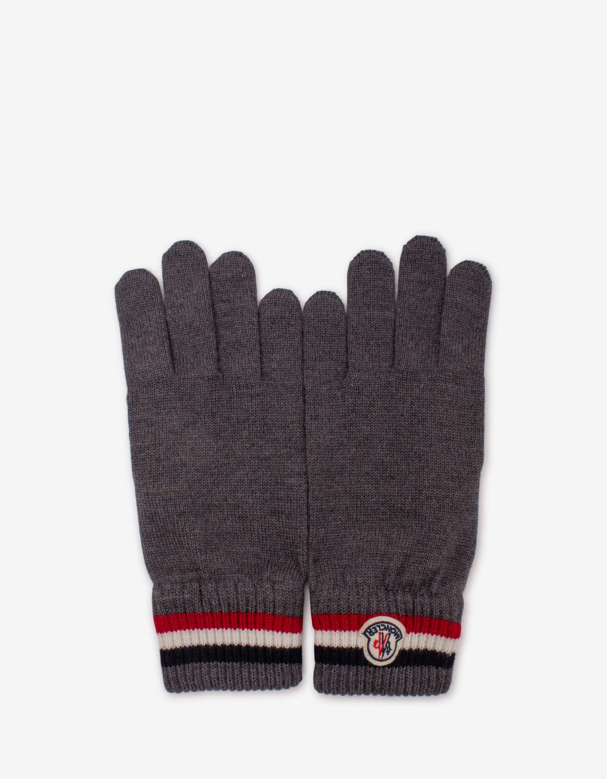 Moncler Grey Tricolour Trim Logo Gloves