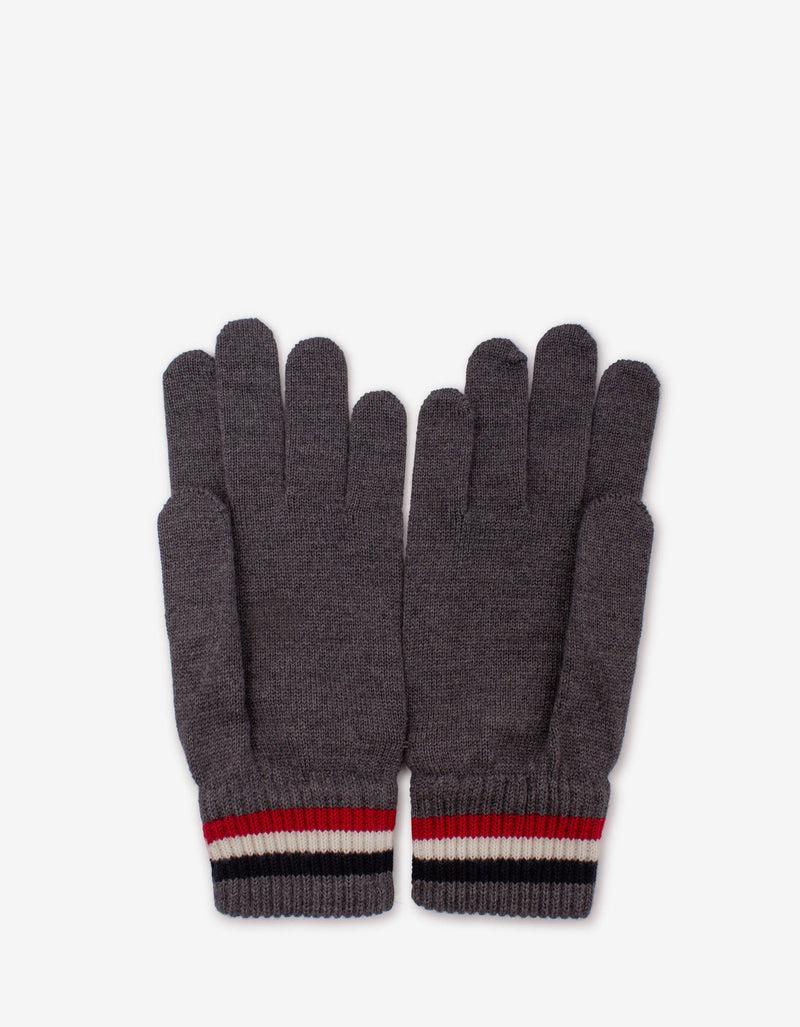 Moncler Grey Tricolour Trim Logo Gloves