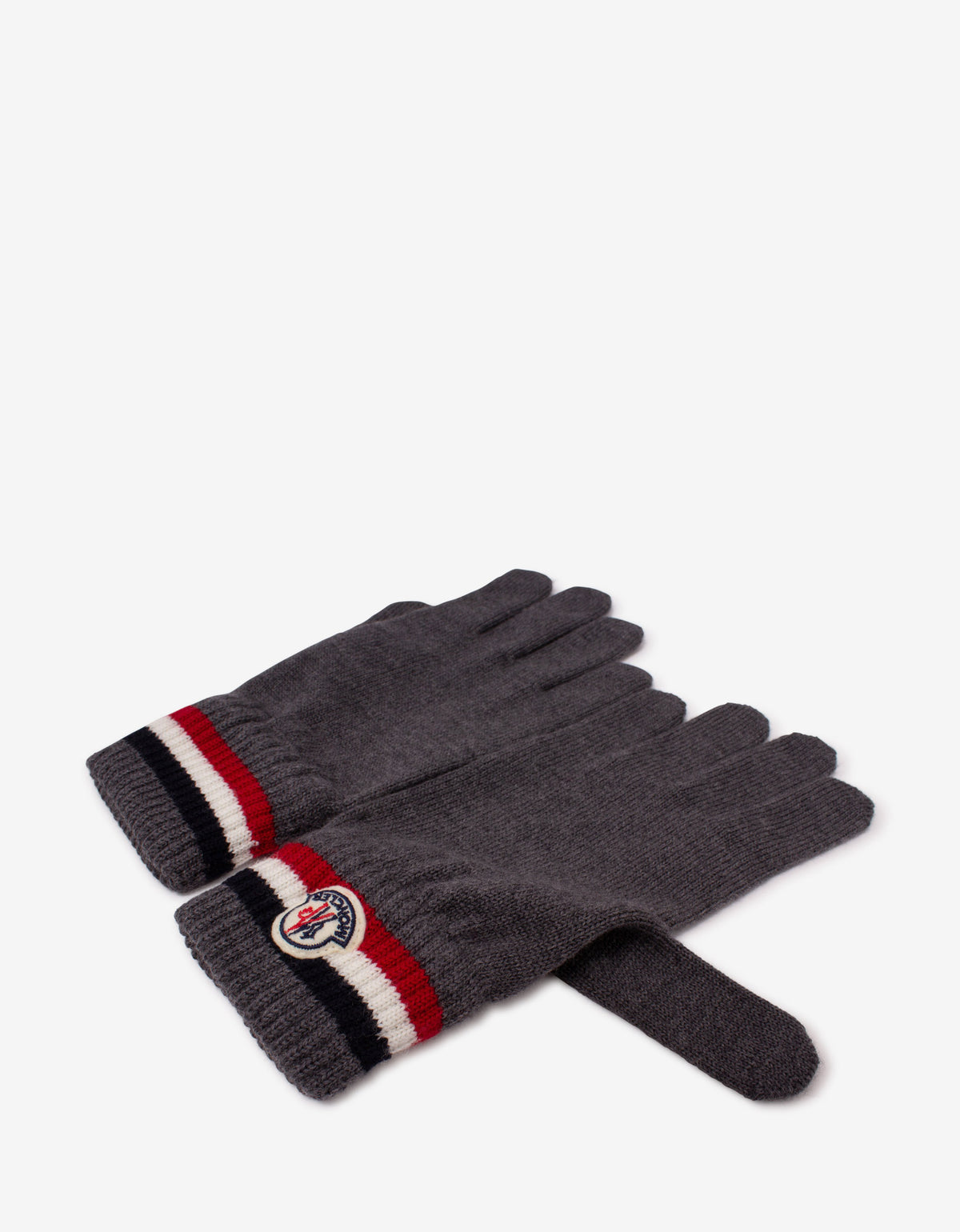 Moncler Grey Tricolour Trim Logo Gloves