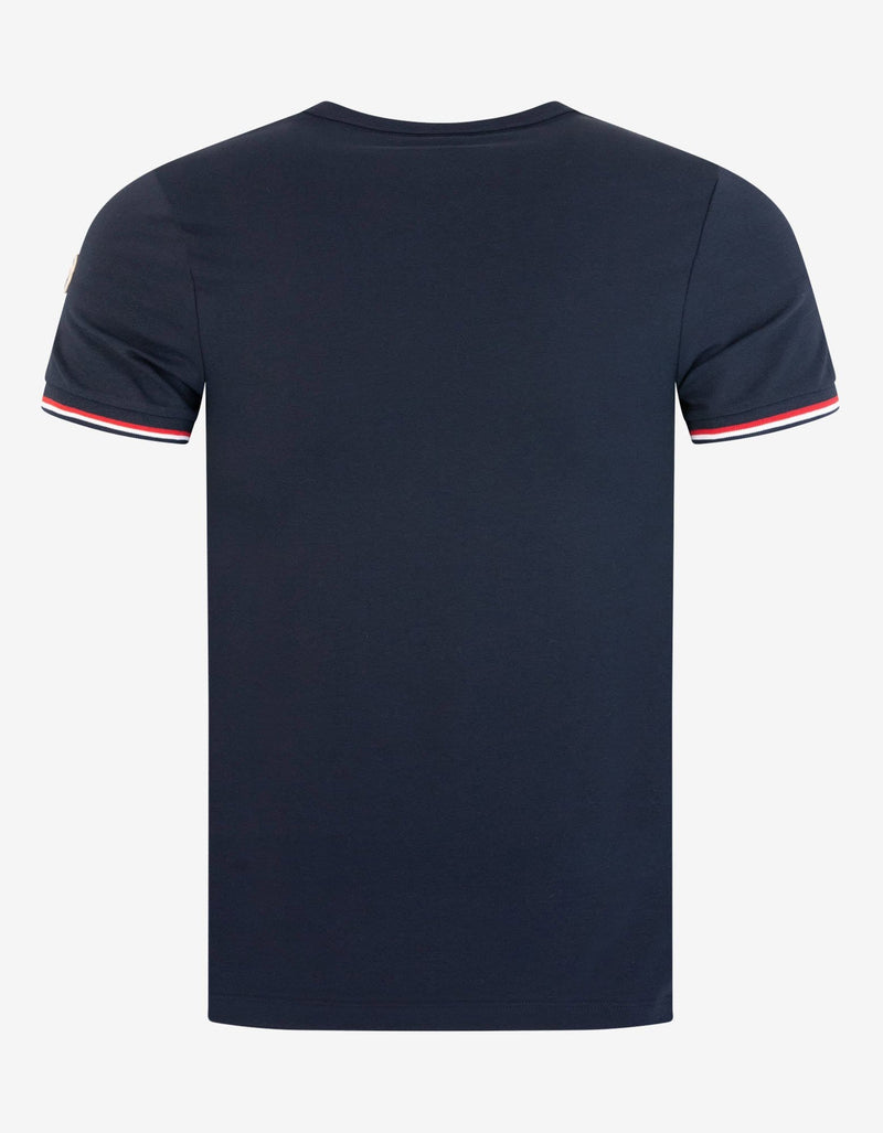 Moncler Navy Blue Tricolour Sleeve Stretch-Cotton T-Shirt